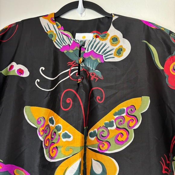Smithsonian Institution Thai Silk Butterfly Caftan Kaftan One Size Travel Resort - Picture 3 of 10